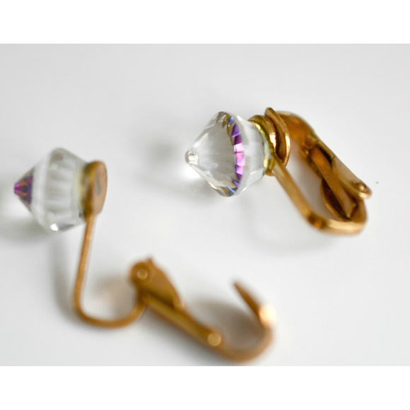 Vintage Rainbow Prism Clip On Earrings - Picture 5 of 7